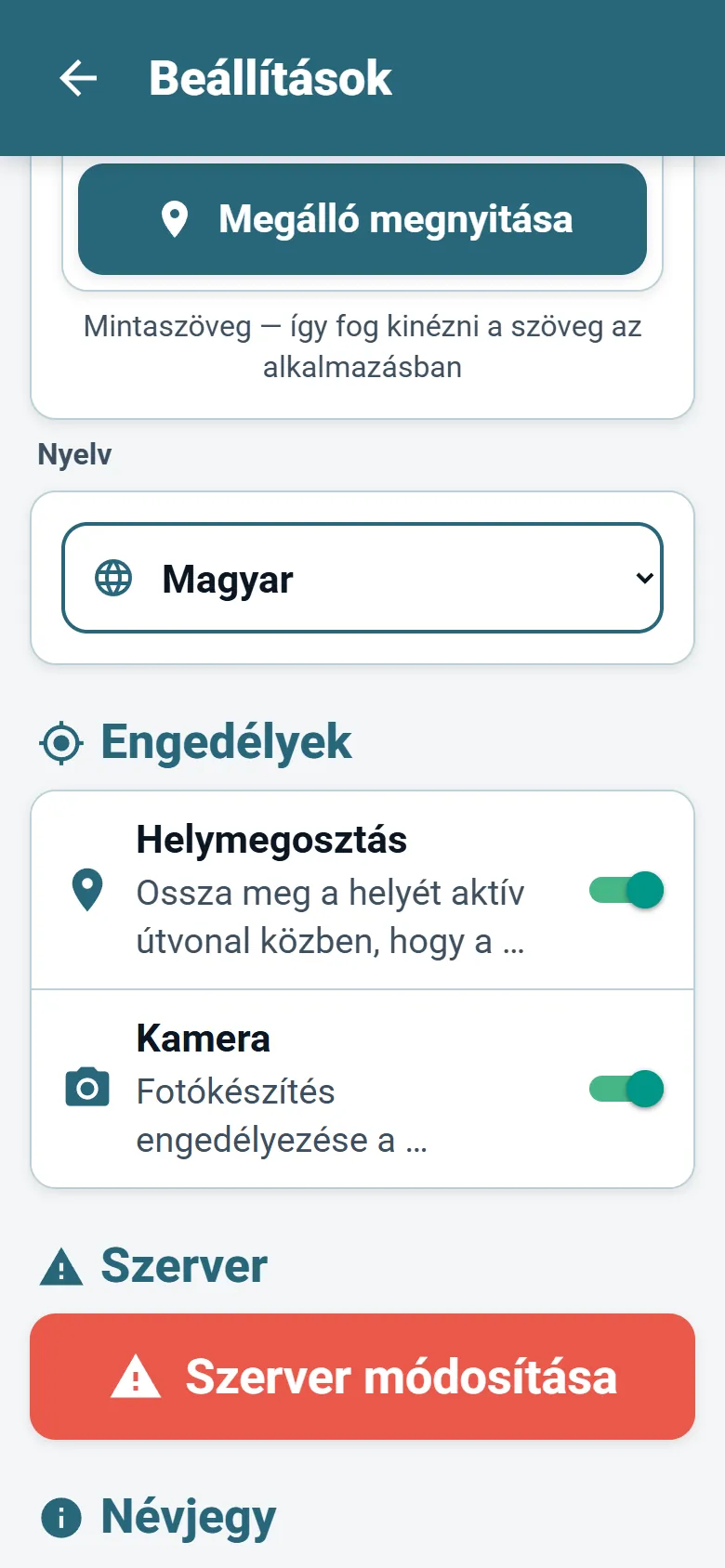 Az Optiroutes Driver menüje a nyelvlistával és a megjelenítési mód választásával