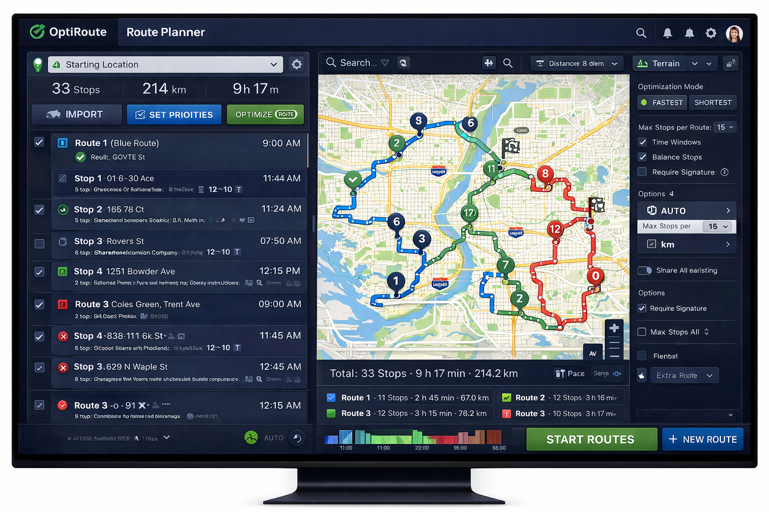 OptiRoutes dashboard screenshot